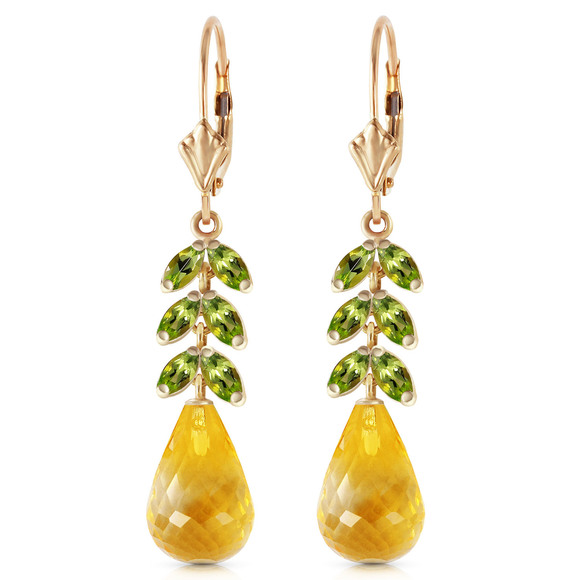 Galaxy Gold Products Jewelry - 14K. GOLD LEVER BACK EARRING WITH PERIDOT & CITRINES (Yellow Gold)